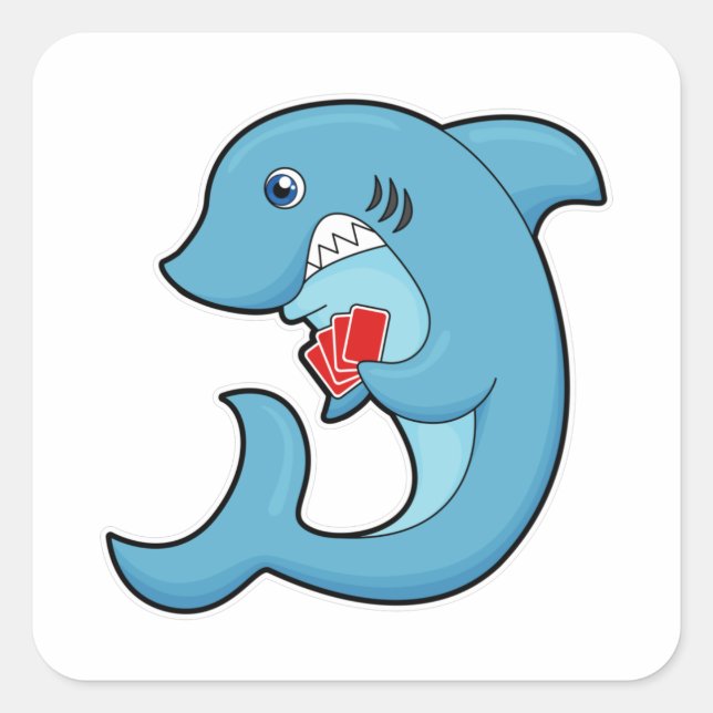 Sticker Carré Requin au Poker avec cartes de Poker (Devant)