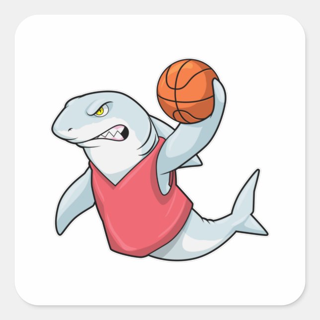 Sticker Carré Requin aux sports avec basket-ball (Devant)