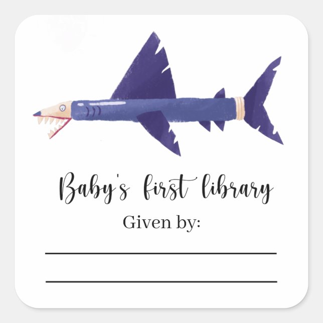 Sticker Carré Requin - Baby shower plaque, livres pour bébé (Devant)