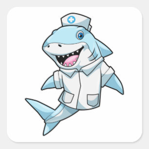 Sticker Carré Requin comme infirmière avec manteau