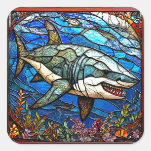 Sticker Carré Requin en verre coloré