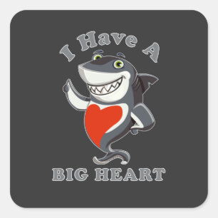 Sticker Carré Requin J'Ai Un Grand Coeur Valentines Day Love T-S
