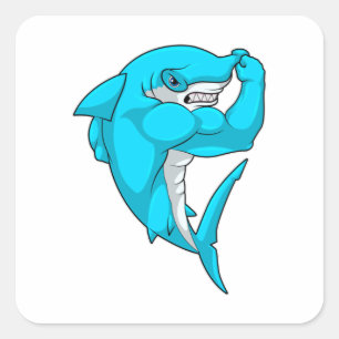 Sticker Carré requin-marteau en tant que culturiste au Bodybuild
