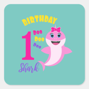 Sticker Carré Requin mignon 1er anniversaire