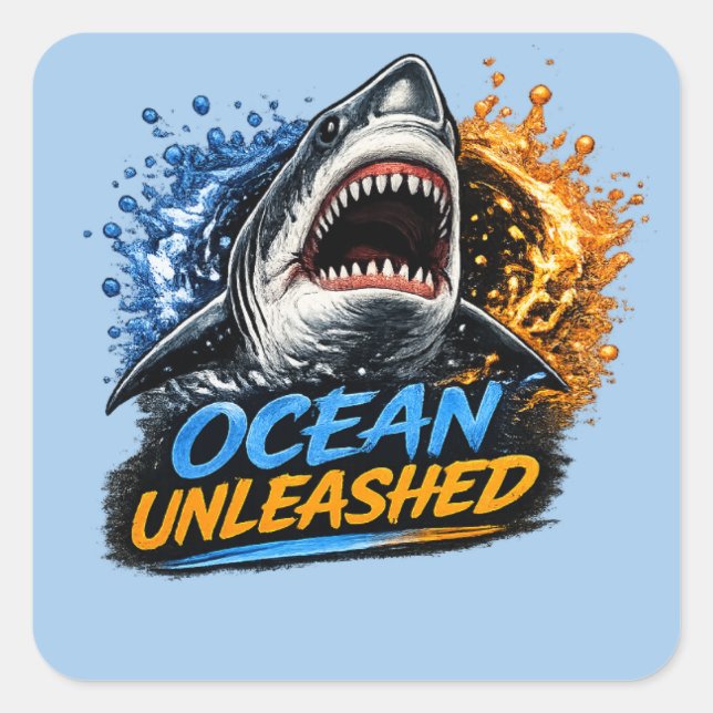 Sticker Carré Requin Ocean Unleashed – Éclaboussure Audacieuse B (Devant)