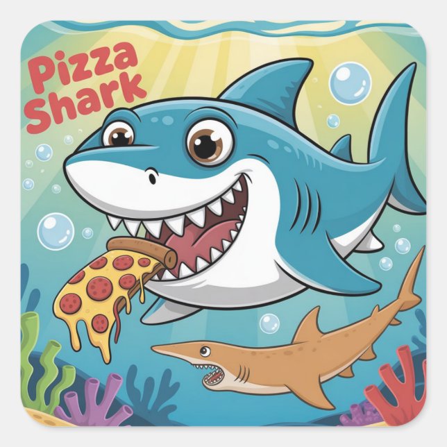 Sticker Carré Requin-pizza (Devant)