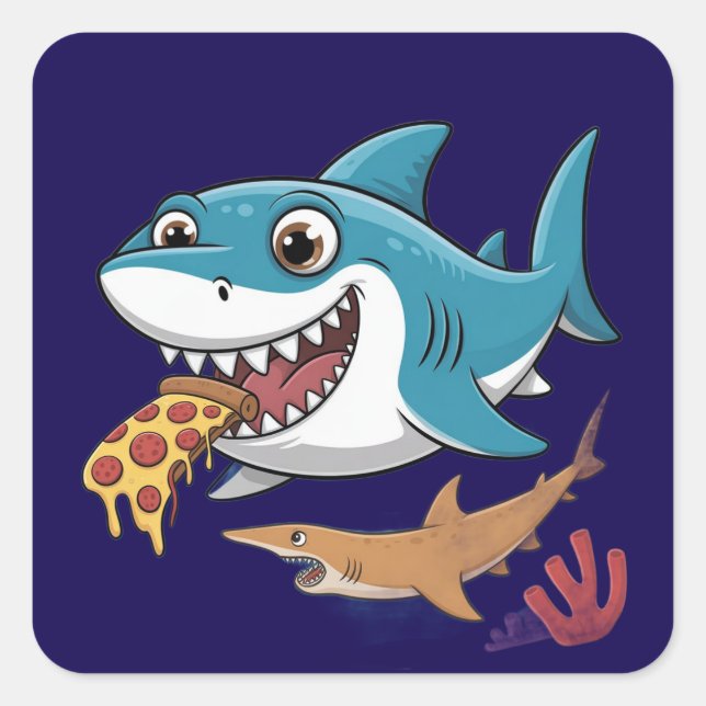 Sticker Carré Requin-pizza (Devant)