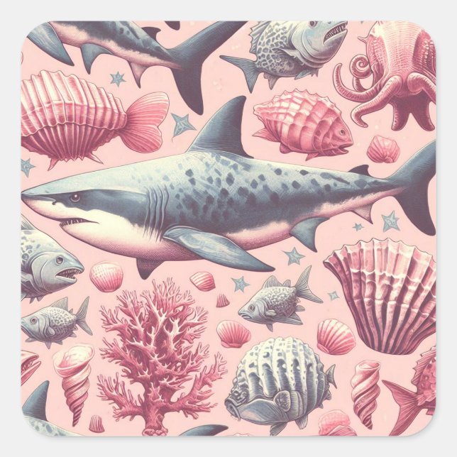 Sticker Carré Requin vintage sans joint (Devant)