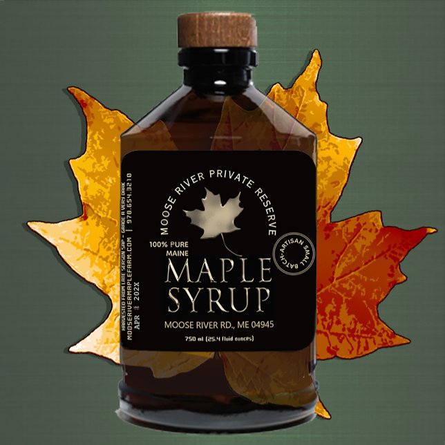 Sticker Carré Réserve privée Sirop d'érable noir avec feuille d' (Créateur téléchargé)
