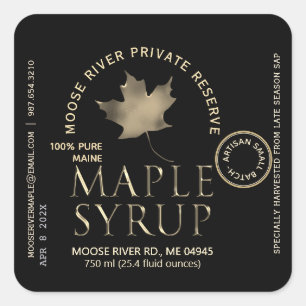 Sticker Carré Réserve privée Sirop d'érable noir avec feuille d'