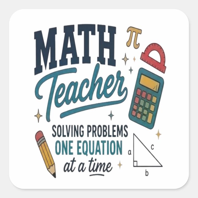 Sticker Carré Résolveur de problèmes de professeur de mathématiq (Devant)