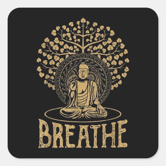 Sticker Carré Respire l'idée du Bouddha Yoga et méditation (Devant)