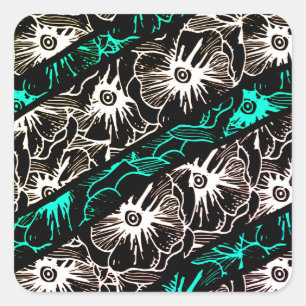 Sticker Carré Ressort Floral Motif noir et blanc