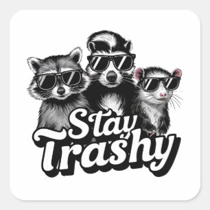 Sticker Carré Reste Trashy Lunettes de soleil Raton laveur Oposs