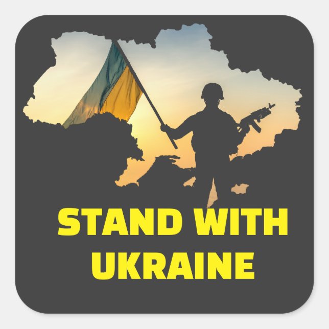Sticker Carré Restez avec l'Ukraine avec la carte (Devant)