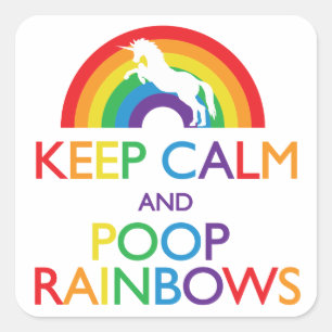 Sticker Carré Restez calme et Poop Rainbows Unicorn