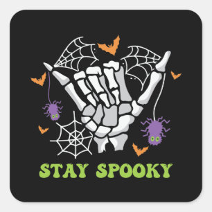 Sticker Carré Restez Éffrayant Halloween Squelette main