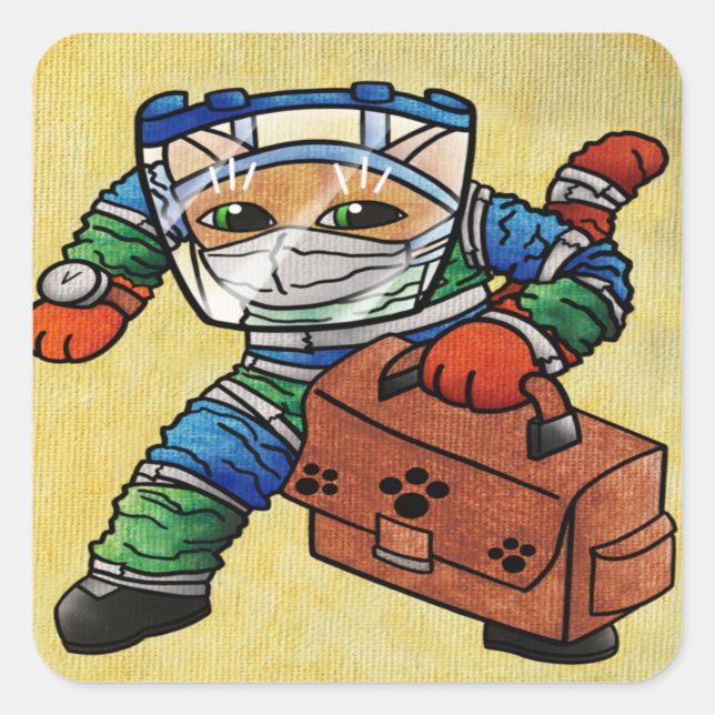 Sticker Carré Restez en alerte Sécurité Cat (Devant)