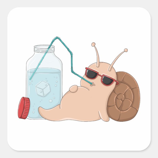 Sticker Carré Restez Hydraté – Escargot Mignon et Relaxant (Devant)