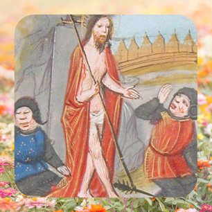 Sticker Carré Résurrection catholique médiévale Jésus Christ Pâq