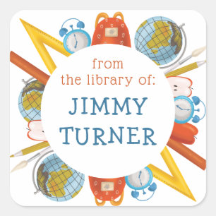 Sticker Carré Retour à la boîte à thème de l'école