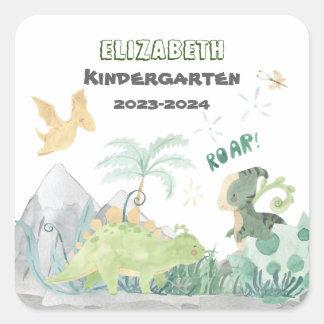 Sticker Carré Retour À L'École 2023 Personnalisé Cute Dinosaur