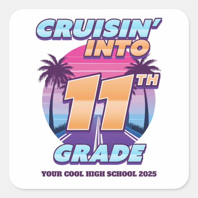 Sticker Carré Retour à l'école en 11e année (Devant)