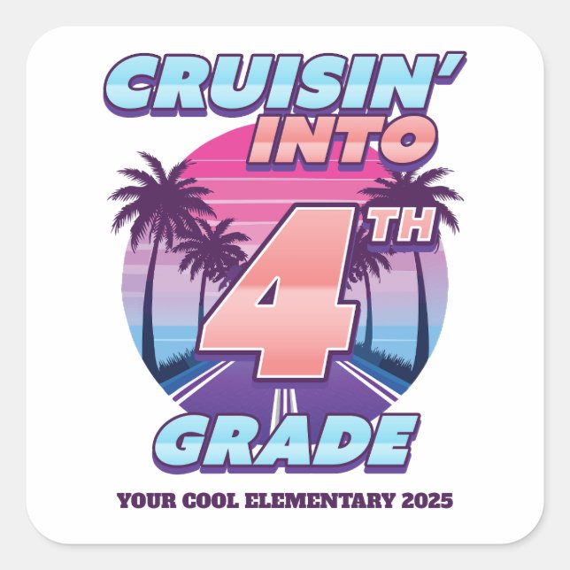 Sticker Carré Retour à l'école en 4e année (Devant)