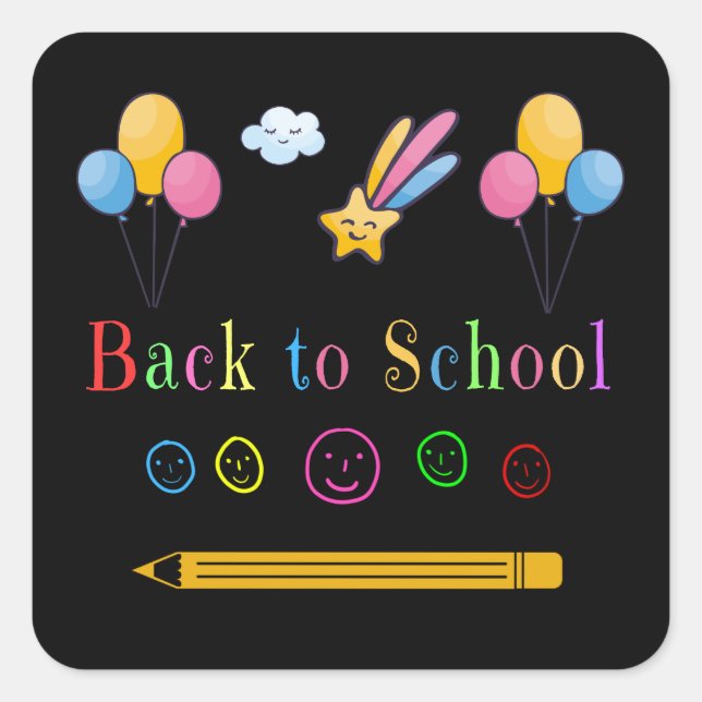 Sticker Carré Retour À L'École Premier Jour Cadeau Élémentaire (Devant)