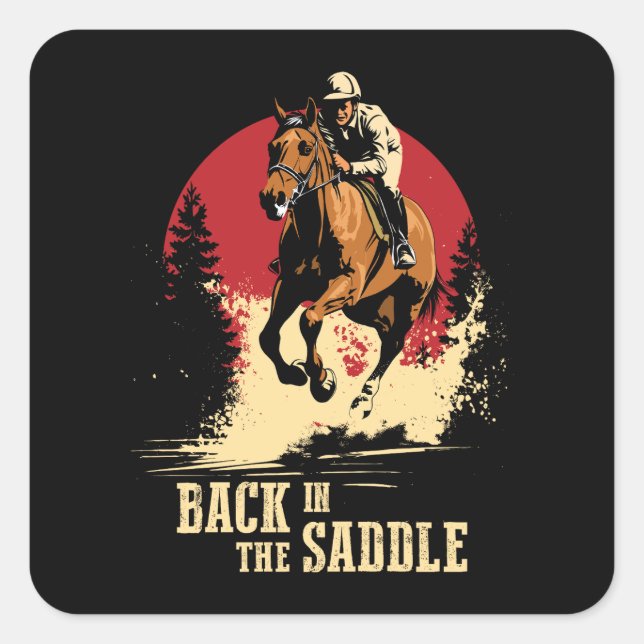 Sticker Carré Retour Dans La Selle - Course À Cheval (Devant)