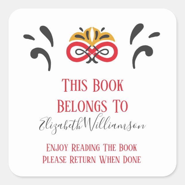 Sticker Carré Retour de livre Élégant moderne Monogramme (Devant)