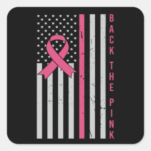 Sticker Carré Retour Pink USA Drapeau Sensibilisation au cancer 