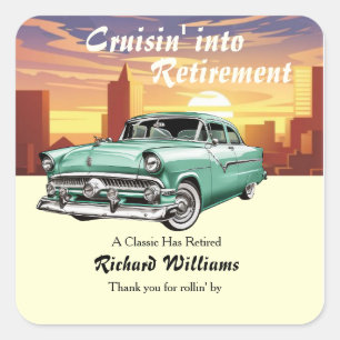 Sticker Carré Retraite Cruising Classic Retro Car City Party