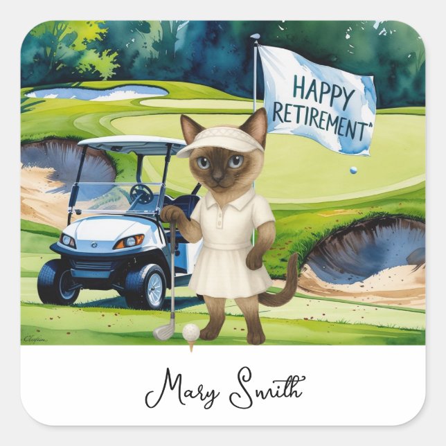 Sticker Carré Retraite de golf pour les Amoureux de les chats si (Devant)