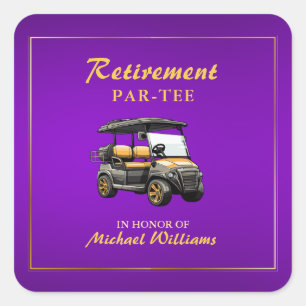 Sticker Carré Retraite Elégant thème de golf Panier Purple Gold