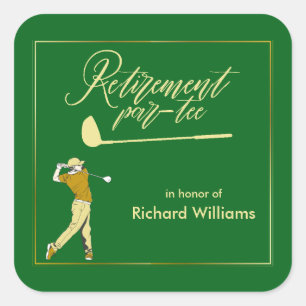 Sticker Carré Retraite Golf Party Classic Green Golden Player