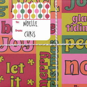 Sticker Carré Retro 1970 Motif de Noël géométrique à