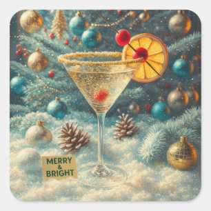 Sticker Carré Retro 50s Joyeux et Lumineux Noël Flurry Martini