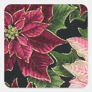 Sticker Carré Rétro 50s Poinsettia Bordeaux Rose
