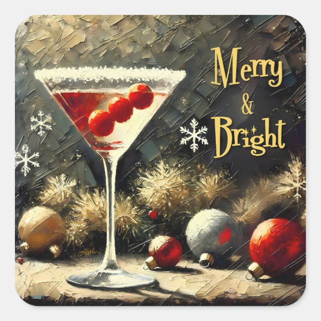 Sticker Carré Retro 50s Triple Cranberry Christmas Martini (Devant)