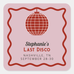 Sticker Carré Rétro 70 Rouge et Rose Dernière Disco Enterrement 