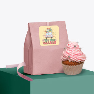 Sticker Carré Retro 70's C'est la saison mignonne Père Noël