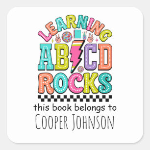 Sticker Carré Rétro abc ce livre appartient à kids ex-libris