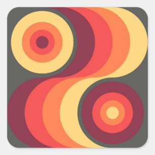 Sticker Carré Retro Abstrait Wavy Rainbow Carrés Abstrait Art