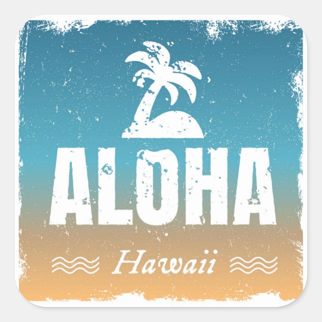 Sticker Carré Retro Aloha Hawaii (Devant)