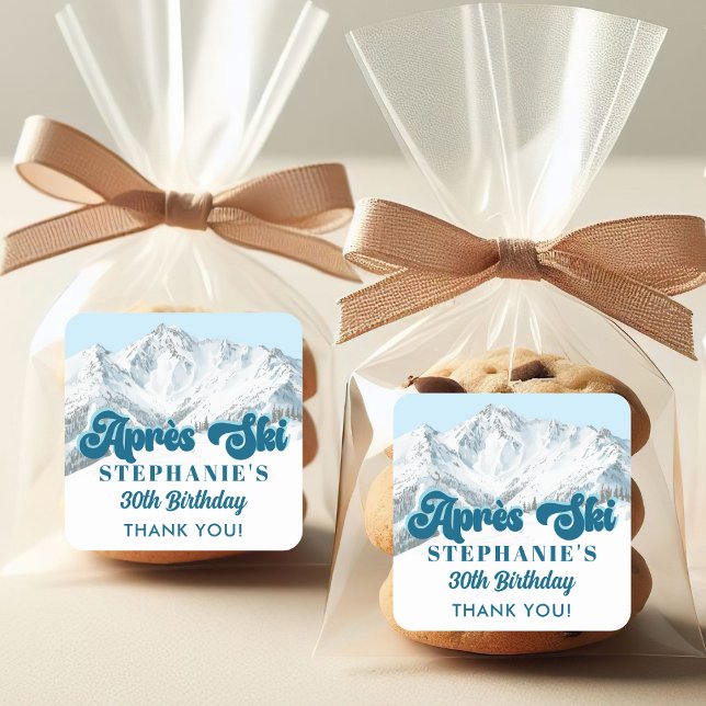 Sticker Carré Retro Apres Ski Winter Mountain Birthday Party (Créateur téléchargé)