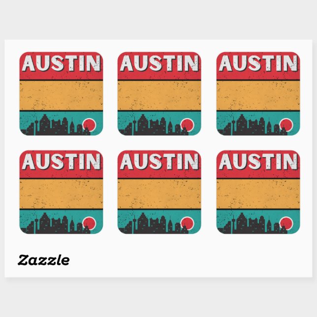 Sticker Carré Retro Austin Texas City State Skyline (Feuille)