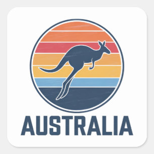 Sticker Carré Retro Australian Sunset Animal sauter Kangaroo