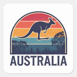 Sticker Carré Retro Australian Sunset Animal sauter Kangaroo