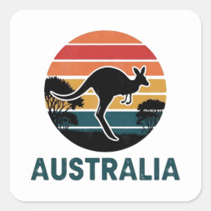 Sticker Carré Retro Australian Sunset Animal sauter Kangaroo
